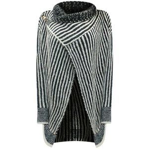 Striped Black & White Draped Cardigan Sweater